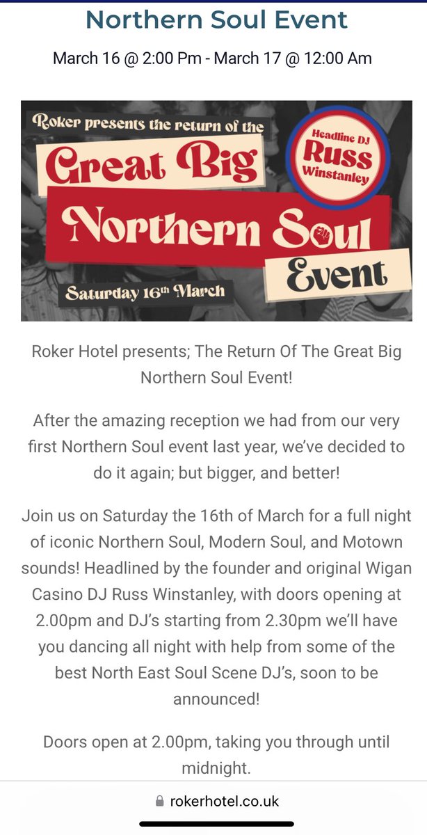 Ive again been asked to DJ with Russ Winstanley. Hope to see you all there #NorthernSoul✊🏼