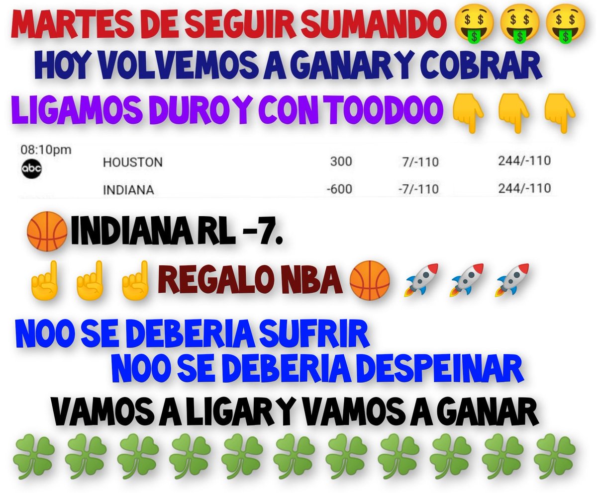 PabloJota27's tweet photo. ((( #REGALONBA🏀 ))) A #PRECIODEREGALO Llévate Información De PARLEY Hoy, Mañana Y El Jueves #SININVENTAR Y A GANAR Muchos 🤑🤑 Mi Gente, #SUSCRIPCION 📲+584149690049 Vía WHATSAPP Y TELEGRAM 🍀🍀🍀🍀#HOYHUELEAPARLEY SIIIIIIII A #PARLEYDORADO 💣💣💣 NO Echarán Ni Sangre https://t.co/dVLO6ulycj
