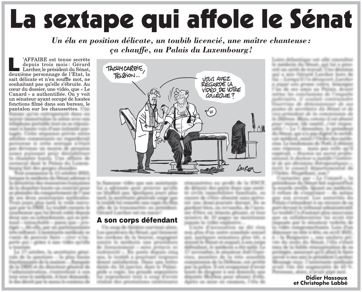 canardenchaine's tweet photo. Une vidéo très chaude, où l'on voit un sénateur influent pantalon baissé, fait chauffer l'ambiance au Palais du Luxembourg ! L'histoire a déjà fait une victime : un toubib du Sénat qui a été licencié sous de faux prétextes…

✏️ Aurel (@Coolstand)
➡️ https://t.co/Tpwe6OBCXa https://t.co/X5mPCrJ1Rb