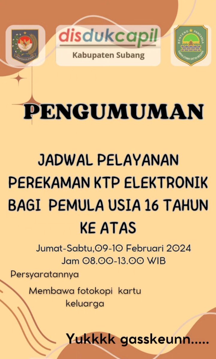 Twit_Subang's tweet photo. #infoSubang yuk daftar bikin KTP, adik2 wargi Subang.. https://t.co/DPVS4UhdWb