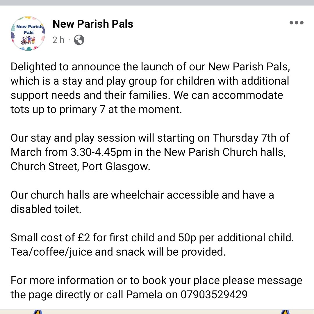 ASNPcgInv's tweet photo. New Parish Pals a new group being set up by one of our amazing supermums Pamela, for children with ASN. This group is suitable for children aged upto P7 and will run from the 7th March. Please feel free to contact Pamela for more info 
 https://t.co/rD3FIphEsE https://t.co/FCNN3OLRvI