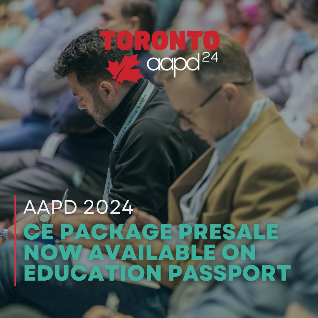 Can’t make it to AAPD 2024? We’ve got you covered! The #AAPD2024 Online CE Package presale is now available on Education Passport. Log in to your account at educationpassport.aapd.org and purchase your CE at the discounted price before it’s too late!