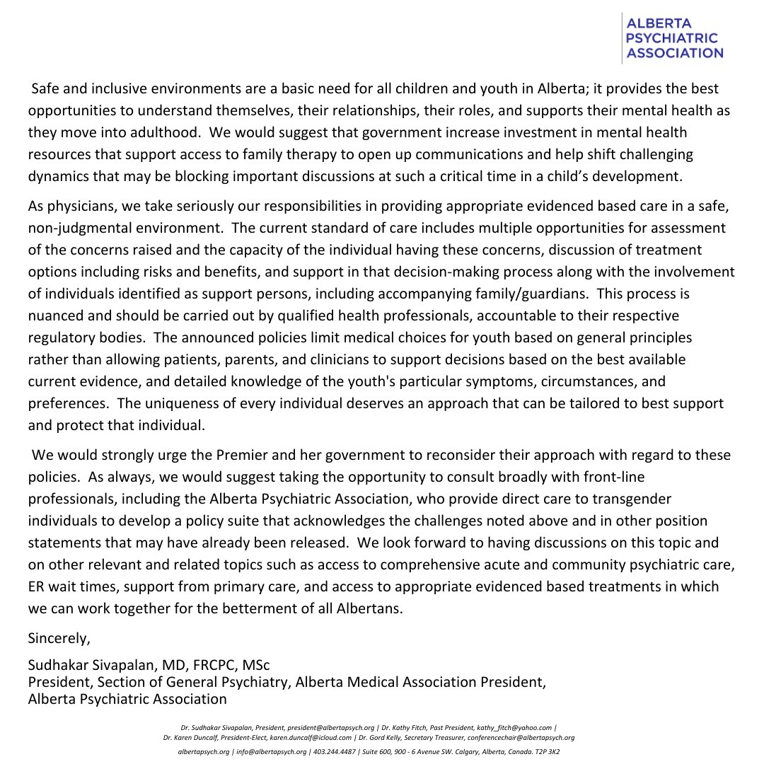 Albertadoctors's tweet photo. Statement on transgender care from the Alberta Psychiatric Association (inclusive of AMA Sections of General Psychiatry and Child and Adolescent Psychiatry) https://t.co/P1qWBvBa2z