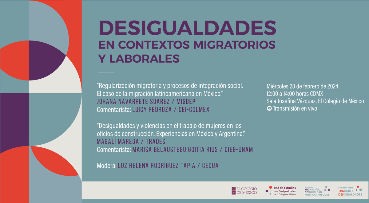 Aparta la fecha para la presentación pública de resultados de investigación <a href="/des_igualdades/">Red Desigualdades</a> <a href="/SeminarioMigdep/">MIGDEP</a> <a href="/TraDesColmex/">TraDes</a>

🗓️ 28 febrero | 12:00 | Salón Josefina Vázquez

Presentan <a href="/imix3/">Johana Navarrete</a> y Magali Marega
Comentan  <a href="/Luicy_Pedroza/">Luicy Pedroza</a> y Marisa Belausteguigoitia
Modera  <a href="/Luz_HelenaRT/">Luz Helena Rdz. T.</a>