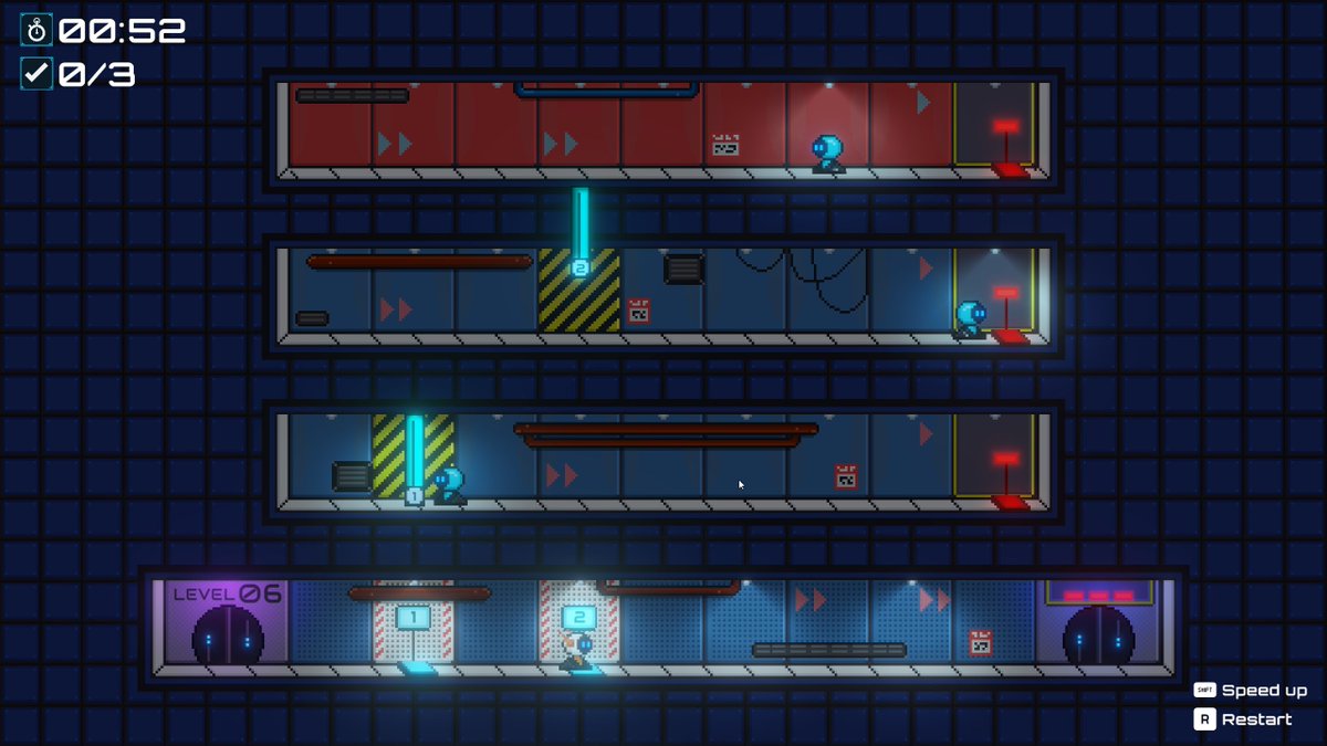 Robosync from @GiantWarriorSTU is a precision puzzler with a focus on getting your little robot pals in the correct spot at the right time. It's especially satisfying to get a perfect sync bonus and watching the plan come all together. Can't wait to play more.