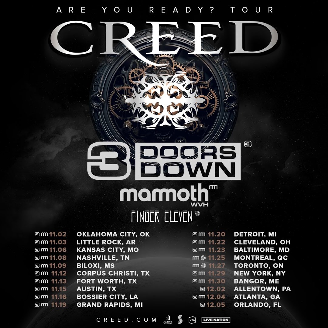 Creed has graciously welcomed us on this upcoming tour with arms wide open so that we too may take you higher. Are you ready? We are. Let’s go there.