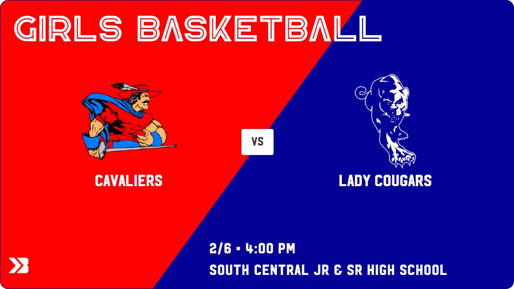 Girls Basketball (Varsity) Game Day! - Check out the event preview for the The Bon Homme Cavaliers vs the Burke Lady Cougars. It starts at 4:00 PM and is at South Central Jr &amp; Sr High School. gobound.com/sd/sdhsaa/girl…