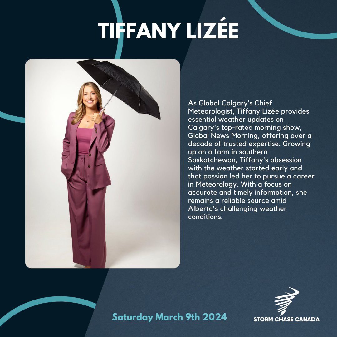 StormChaseCA's tweet photo. Speaker Announcement! We're excited to welcome @GlobalCalgary’s Chief Meteorologist, @TiffanyLizee. Tiffany is renowned for her essential weather updates on Calgary's top-rated morning show, she brings a wealth of experience and a deep passion for meteorology to her work. https://t.co/beVmdvs2SD