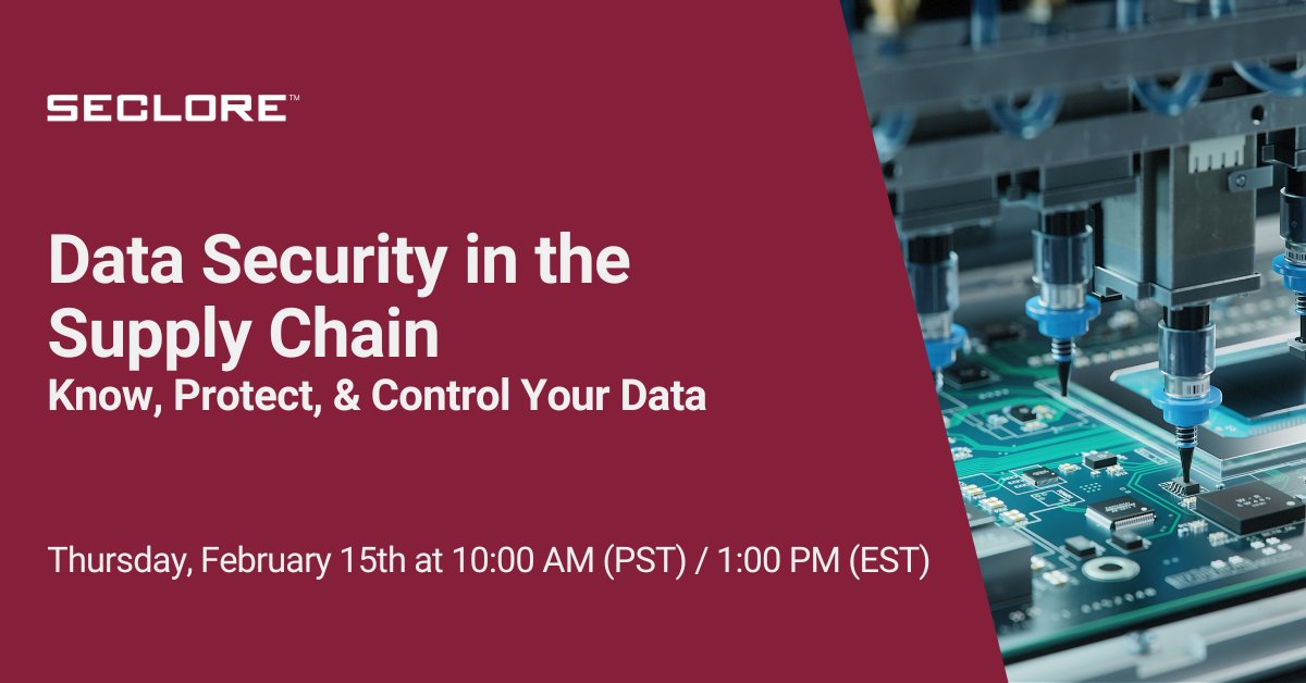 Don't miss our webinar: "Data Security in the #SupplyChain." Safeguard #sensitivedata without disrupting productivity. RSVP: bit.ly/3Syedo6 ⬅️

Topics: ☑️ Overcoming collaboration challenges ☑️ Addressing legacy issues ☑️ Implementing #DataCentricSecurity. #manufacturing