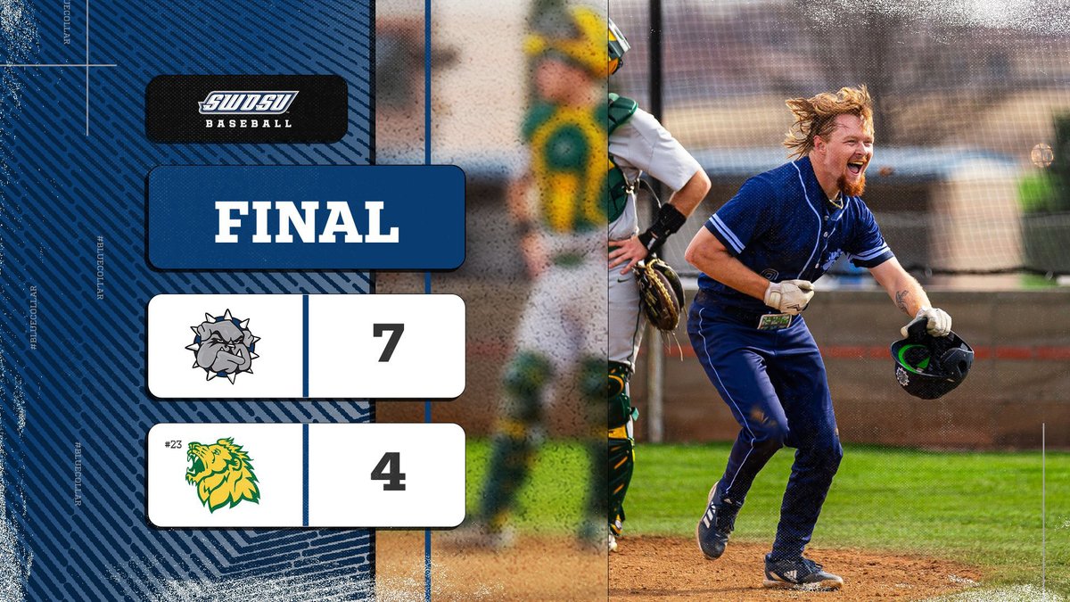 SWOSUAthletics's tweet image. DAWGS WIN!! 💥🐶🔵

Bulldogs pick up a top-25 win over Missouri Southern at home in the midweek. Burke &amp;amp; Marlow both homer, highlighting a 12-hit day from the offense. Meanwhile, the bullpen did its thing to keep the Lions at bay. 

#BlueCollar || @SWOSUBaseball