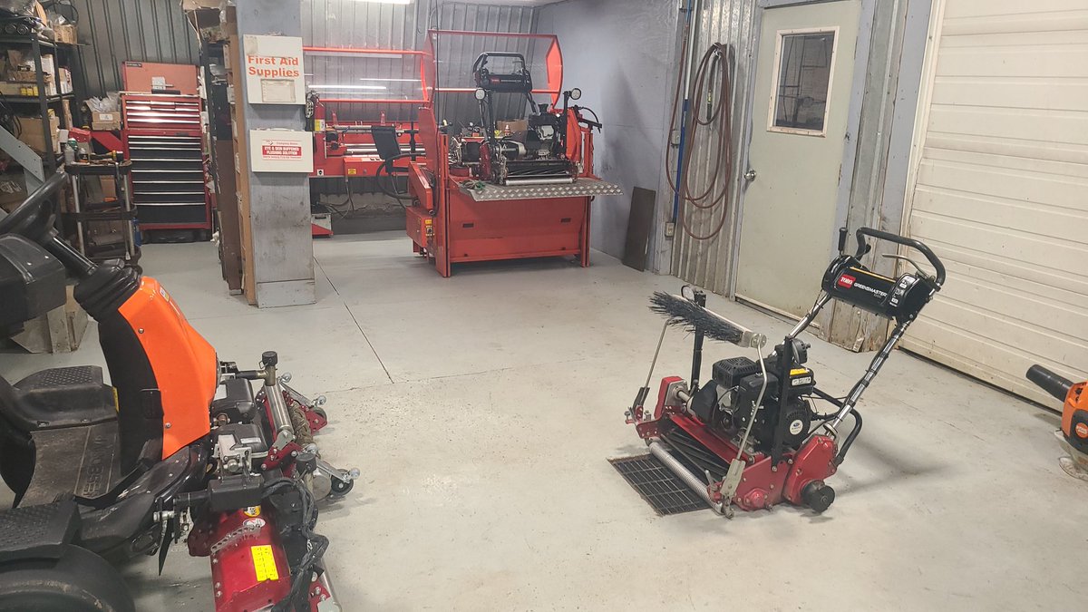 Had my TRF2420 students out for the annual OGC visit and tour of the TurfCare Offices &amp; Shop. We completed a hands-on lab dealing with quality of cut by Spin grinding, bedknife grinding along with reel setup and HOC adjustments. 30+ people in our shop is alot!  <a href="/OldsCollege/">Olds College of Agriculture & Technology</a>