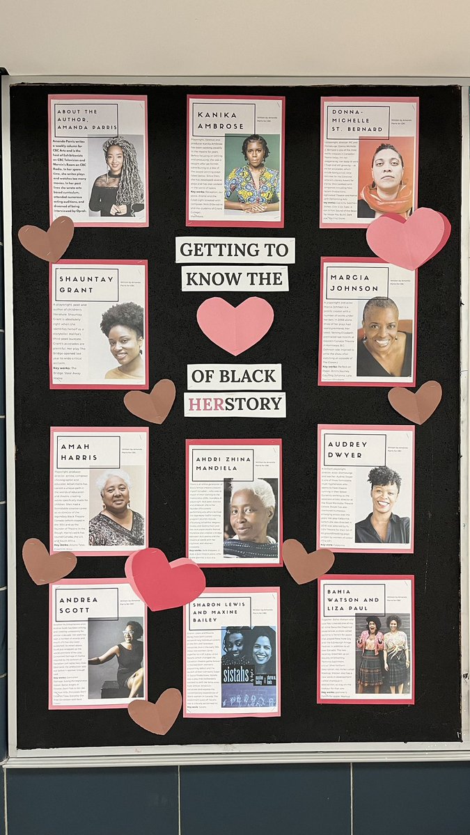 Celebrating Black excellence! Put together the #BlackHistoryMonth (or in this case, #BlackHerstoryMonth) display in the English department pod. Big shoutout to Ms. Ball who created & shared these awesome profiles of women playwrights. @LASSinspires @PeelSchools