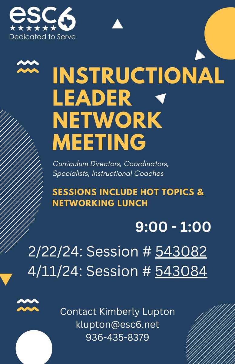 Upcoming Event: Instructional Leader Network Meeting - escweb.net/tx_esc_06/cata…