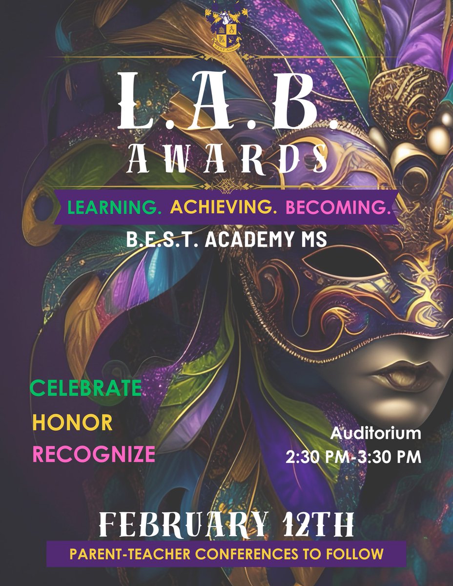 Join us in celebrating our outstanding middle-grades scholars at the L.A.B. Awards on Monday, February 12th! 🌟 Let's recognize their hard work and achievements. 🏆 #Scholars #AwardsNight #Excellence