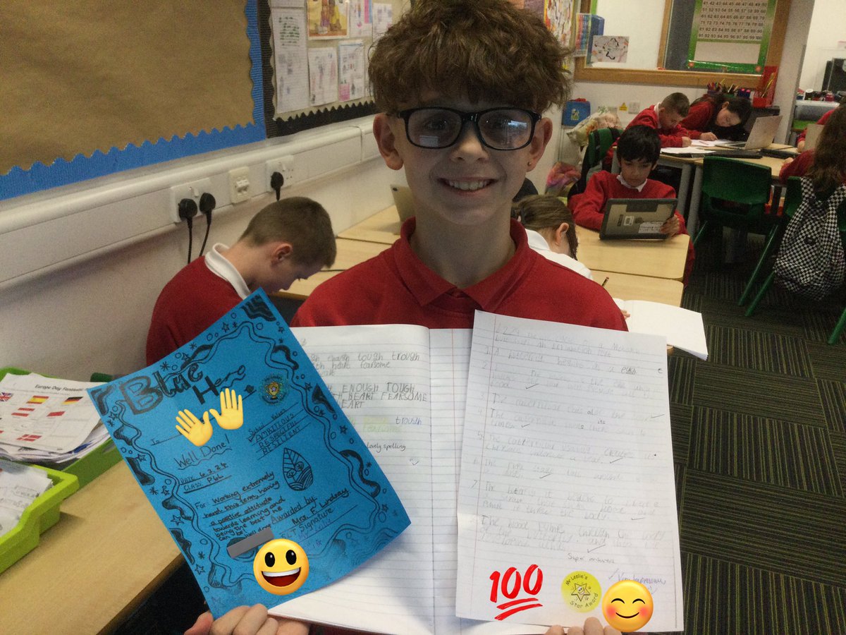 SchoolHillside1's tweet photo. More big smiles as more #BlueHero Awards in #P6LHillside today. One for consistently working hard and doing her very best in class and the other for having a most positive attitude to learning and working extremely hard this term. We are so proud of these two ⭐️⭐️. #Ambitious https://t.co/HM5sWYJMcd