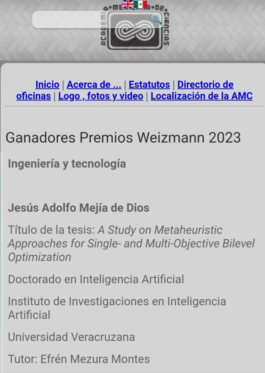 iiia_uv's tweet photo. 🥳📢 La tesis doctoral de Jesús Adolfo Mejía de Dios, egresado del DIA y dirigida por el Dr. Efrén Mezura Montes, fue reconocida con el Premio Weizmann 2023 en la categoría de Ingeniería y Tecnología por la Academia Mexicana de Ciencias. 🧠💻
📰 + Info: 👉 https://t.co/X7zBqtRCq6 https://t.co/QRNMmVnXFm