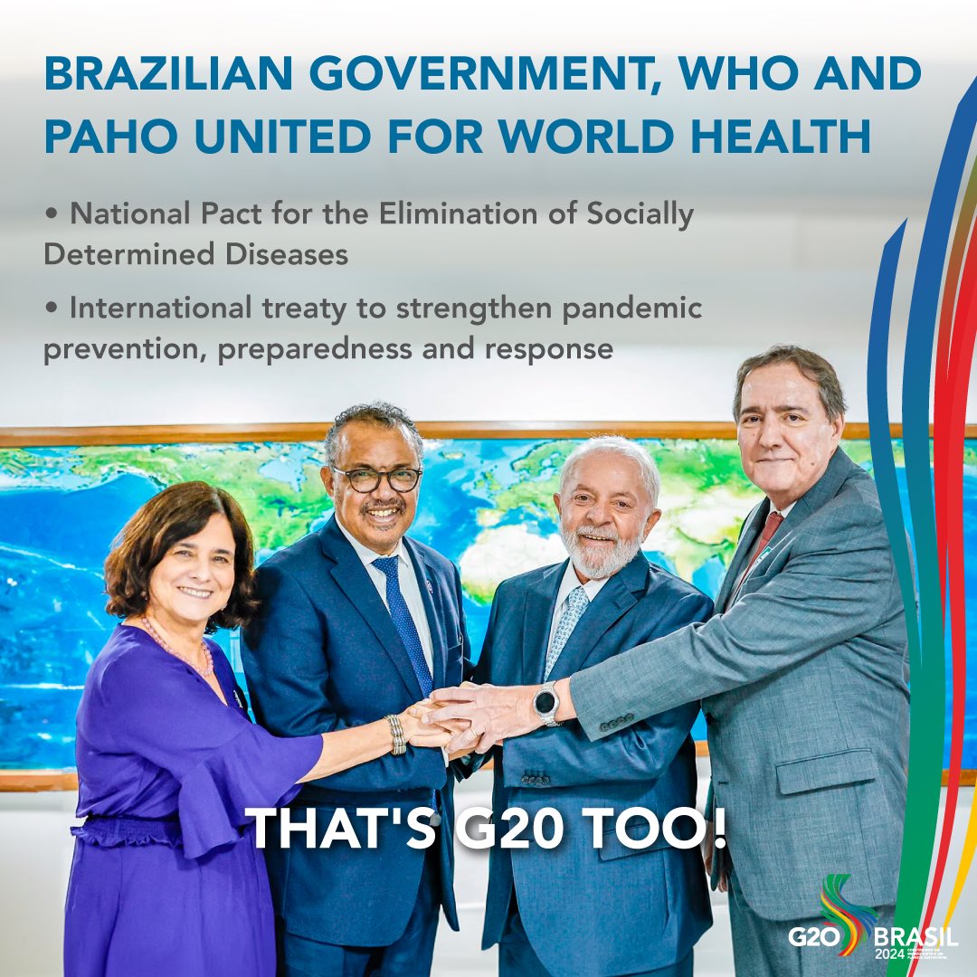 Brazilian President Lula met on Monday (05) in Brasilia with the Director of PAHO, Jarbas Barbosa, and the Director-General of WHO, Tedros Adhanom, as well as with the Brazilian Minister of Health, Nísia Trindade. 1/3