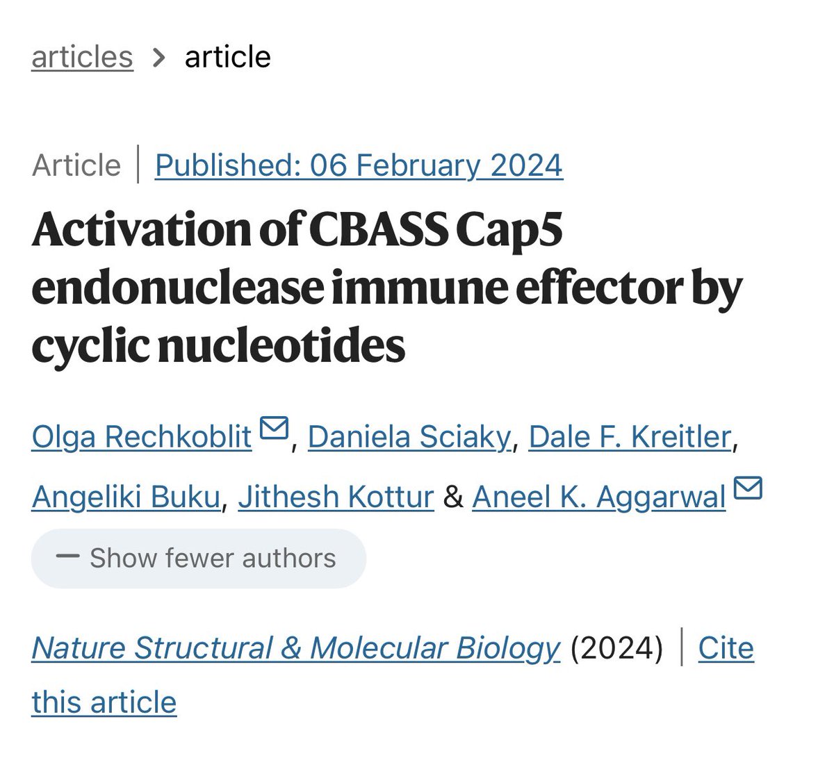 richardsp621's tweet photo. https://t.co/g9uBj9DT4v

Just published from the Aggarwal Lab in @NatureSMB! Congrats to my labmates! 👏 Great work on the bacterial antiphage #CBASS system’s Cap5 endonuclease activation. 

@jitheshkottur 🎉 
#bacteria #phage #nsmb https://t.co/CQ0JsR8ZAA