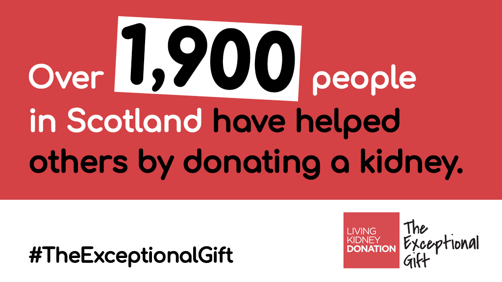 With over 400 people waiting on a kidney transplant in Scotland, the living donation programme remains an important part of increasing donation and transplantation rates. Find out more at livingdonation.scot 
#TheExceptionalGift
