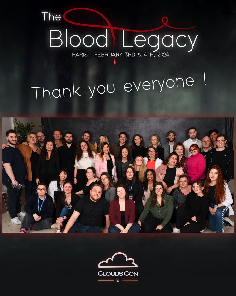 StarsConvs's tweet photo. Clap de fin pour la #TBL 🩸

Merci. Ce simple mot semble faible face à l’immense gratitude que nous avons envers vous. Nous avons encore du mal à réaliser l’ampleur que cet événement aura eu pour tous. 

Nous voudrions remercier sincèrement nos 11 guests pour leur confiance, merci à Michael Malarkey, Daniel Gillies, Riley Voelkel, Sebastian Roché, Michael Trevino, Candice King, Phoebe Tonkin, Kayla Ewell, Jenny Boyd, Caspar Zafer et Steven Krueger. Nous espérons que cet événement aura pu vous satisfaire pleinement. 

Une Immense merci à notre famille de cœur. Merci à notre fabuleux staff sans qui nous ne pourrions rien faire. Nous vous aimons tous et sommes fiers de vous avoir à nos côtés sur nos événements ! Un merci particulier à Clémentine, Inès et Liên.

Merci à tous les participants qui auront cru en nous pour ce projet. Merci aux anciens de la Clouds Family et à tous les petits nouveaux qui nous aurons rejoint pour cet événement. Nous espérons vous retrouvez très vite sur nos prochainses conventions. 

MERCI à nos partenaires et prestataires de longue date ! BIG UP à Reflex, Véro, Serge, Vicky, Valentin et Florence. 

MERCI à nos partenaires média pour leur travail. 

Une galerie photo arrivera prochainement. Nous ne pouvons cependant pas communiquer sur la date de mise en ligne.

Nous espérons tous vous retrouver sur la seconde édition de notre convention dédiée au TVDu qui se tiendra le 1 et 2 février 2025 à Paris. Nous pourrons vous en dire plus très prochainement et nous avons hâte !
***

It’s a wrap for the #TBL 🩸

Thank you. These simple words seem weak to describe the infinite gratitude we feel towards you. It's hard to believe just how much this event meant to us all. 

We would like to sincerely thank our 11 guests for their trust and their faith in us: Michael Malarkey, Daniel Gillies, Riley Voelkel, Sebastian Roché, Michael Trevino, Candice King, Phoebe Tonkin, Kayla Ewell, Jenny Boyd, Caspar Zafer and Steven Krueger. We hope you have fully enjoyed the event. 

A huge thank you to our very special family. Thank you to our fabulous staff members, without whom we couldn't have done it. We love you all and are proud to have you by our side during our events! Special thanks to Clémentine, Inès and Liên.

Thanks to all the participants who believed in us and in this project. We’d also like to thank the Clouds Family alumni as well as all the newcomers who joined us for this event. We hope to see you soon at our next conventions. 

THANK YOU to our long-standing partners and suppliers! MASSIVE SHOUT OUT to Reflex, Véro, Serge, Vicky, Valentin and Florence. 

THANK YOU to our media partners for their work. 

A photo gallery will be posted shortly. We can't say when it will be online just yet.

We hope to see you all at the second edition of our convention dedicated to the TVDu, to be held in Paris on February 1st and 2nd, 2025. We'll be able to tell you more soon, and we can't wait!