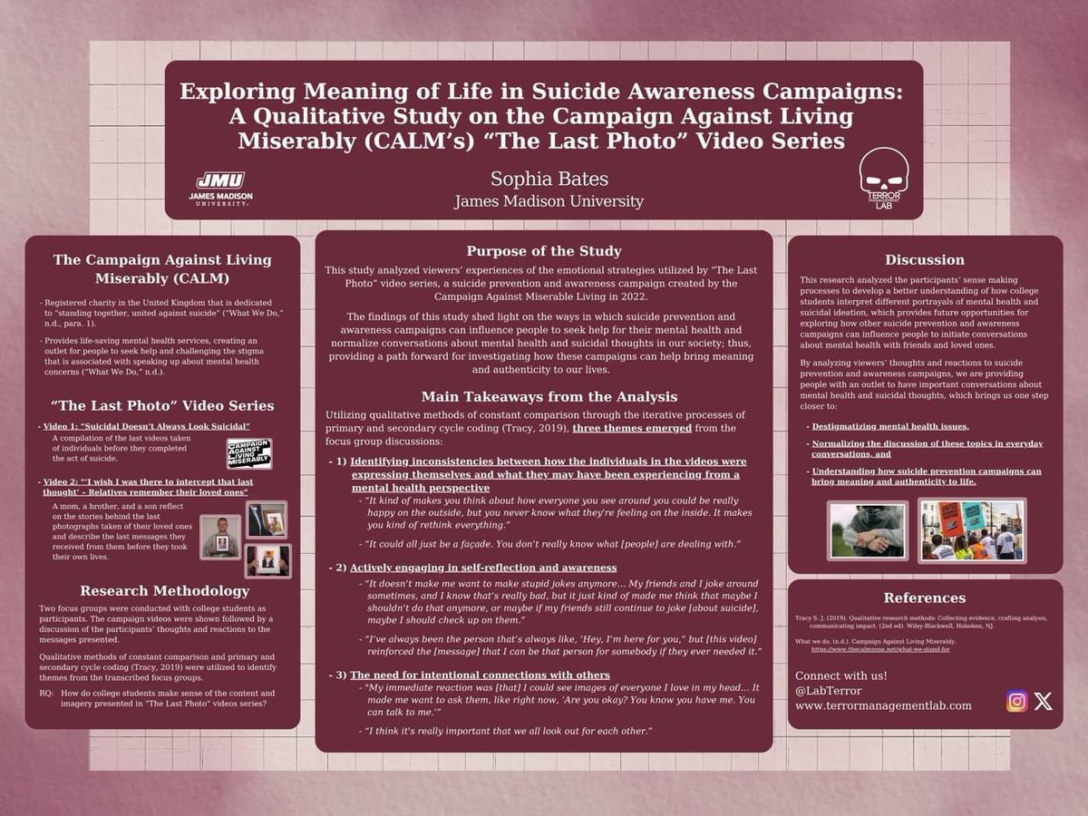 We hope to see many of you at the @SPSPnews Existential Psychology Preconference tomorrow! One of our posters features one of our current @JMUCommAdvocacy grad students! @JMUCALResearch @JMUCAL @JMUresearch