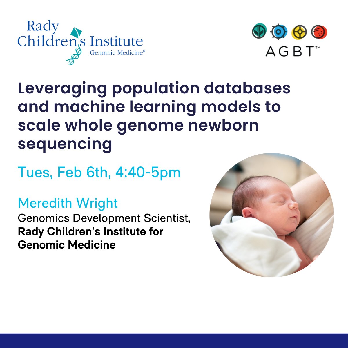 FabricGenomics's tweet image. If you're at @agbt, don't miss this talk on the exciting progress towards population scale newborn sequencing by @radychildrens Institute for Genomic Medicine:
Leveraging population databases & machine learning models to scale whole genome newborn sequencing, 06/02, 4:40-5pm