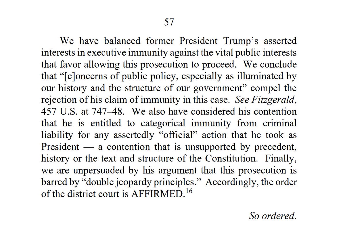 Orly_licious's tweet photo. @RonFilipkowski βοΈ #NoImmunity: FOUR #SMACKDOWNS from Appeals Court ruling:
1. Rejects "Absolute Immunity"
2. Rejects Trump's actions were within the boundaries of President
3. Rejects former presidents must be impeached & convicted
4. President is an officer.
π¨ Ruling: https://t.co/SxEGDwlsro https://t.co/2AjEKmgpfo