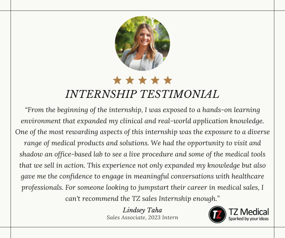 medical_tz's tweet photo. Testimonial Tuesday! Are you a recent college grad, or will you graduate before July 2024? Visit https://t.co/H7WearkLAM for more info. #2024Internship #MedicalDeviceSales #MedicalDeviceInternship #SalesInternship https://t.co/Emoh9UViIE