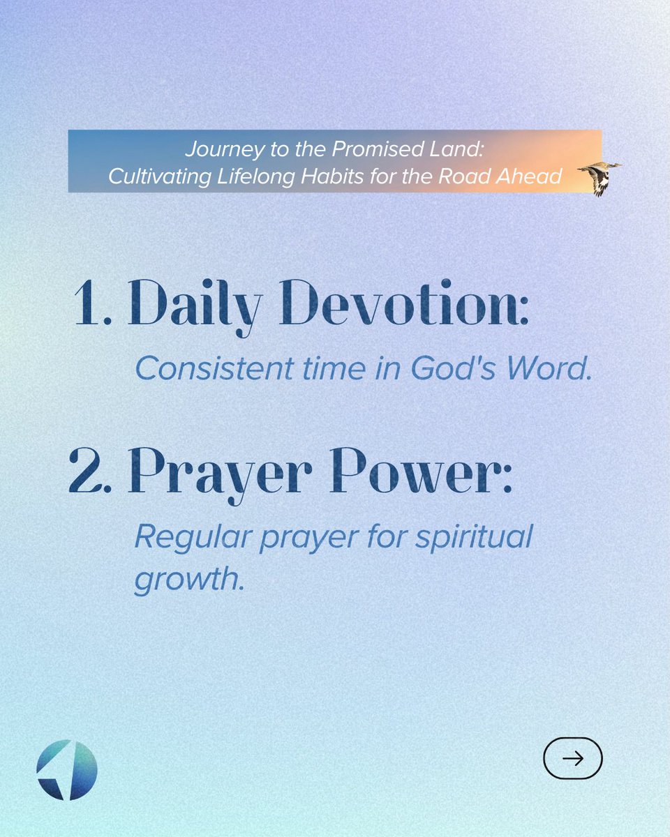 ChristJourney's tweet image. Cultivate daily habits that shape your journey and embark on the road to the Promised Land with us! Which of the 4 habits will you be focusing on this week? 

#MessageRecap #MessageHighlight #ChristJourney