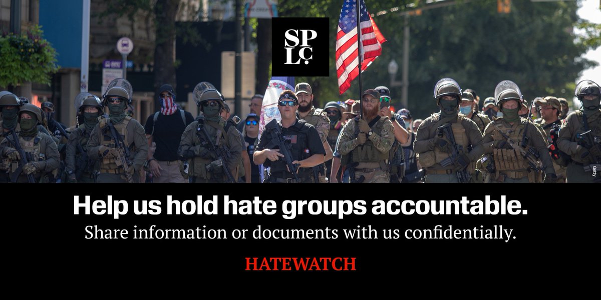 splcenter's tweet image. Do you have information that could expose extremists? You can share it securely and anonymously with the SPLC&apos;s #IntelligenceProject.

Click this link and follow the instructions to upload your documents or tips using an anonymous &amp;amp; encrypted platform 🔗: splcenter.org/submit-tip-int…