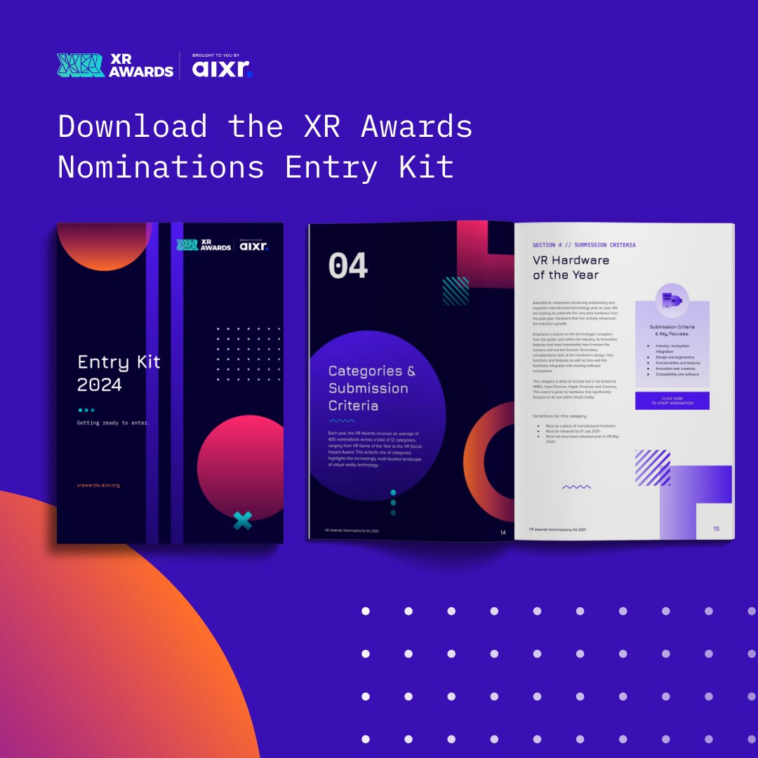 Time to take the first step in your #XRAwards journey! Ensure a smooth submission process by downloading the XR Awards 2024 entry kit. Get it now ➡️ xrawards.aixr.org/nominate/entry…