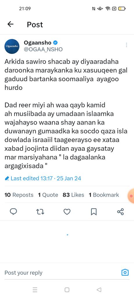 AbdullahiB8020's tweet photo. @OGAA_NSHO Ogaansho munaafiq AAn Allah aqoon.Maalinkii Galhareeri lagu duqeeyay Khawaarijta siuu uhadlay !!
Maalinka Khawaarijta shacabka xamar kugu maadayna wuu Ka aamisnay !!! Awal ilmo Cali dheere ahayd ogaaamshow https://t.co/RcwwcYhIdk