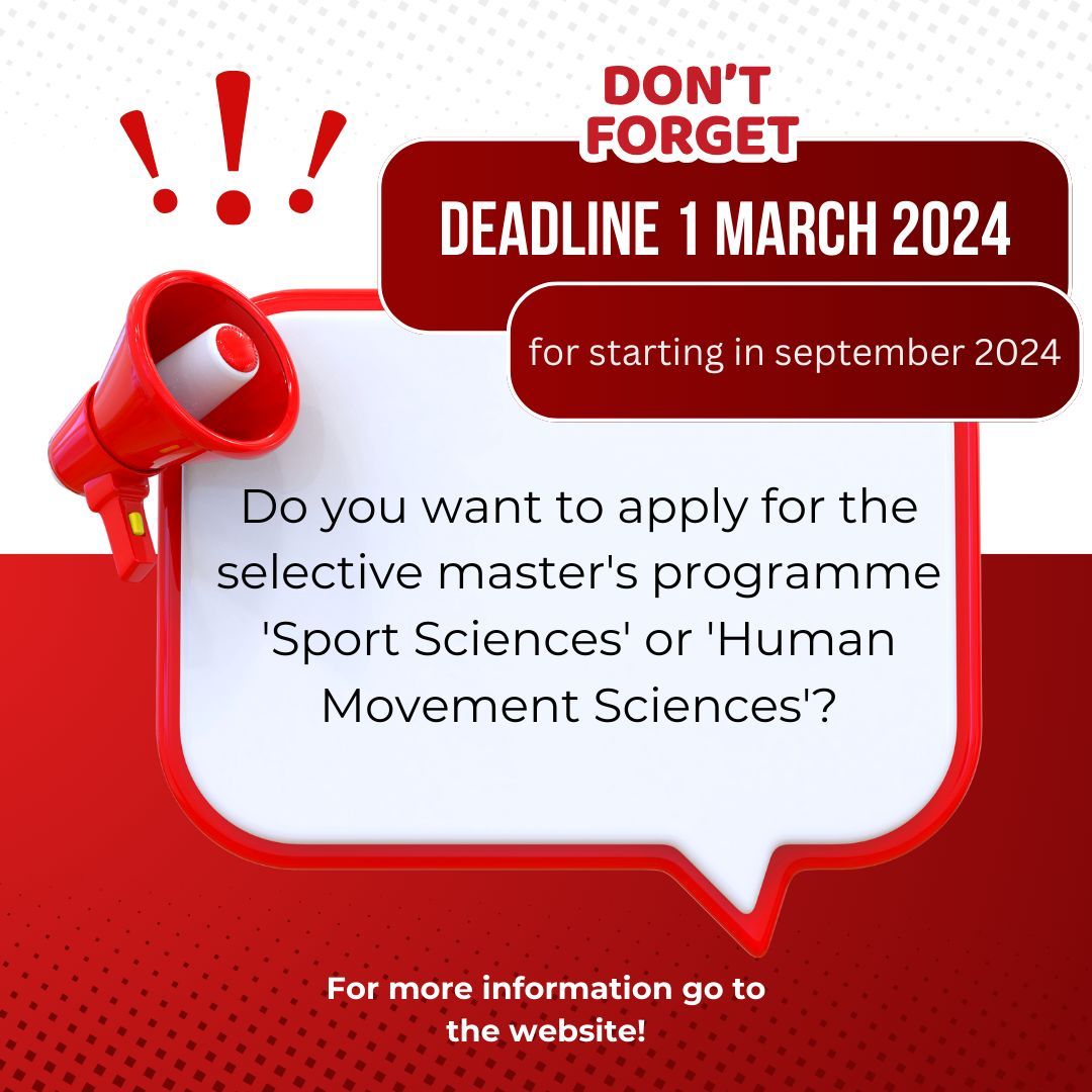 📢 Don't forget the deadline of 1 March! More info👉 buff.ly/49qKeoS #humanmovementsciences #sportsciences #selection #deadline @studiosimobilae