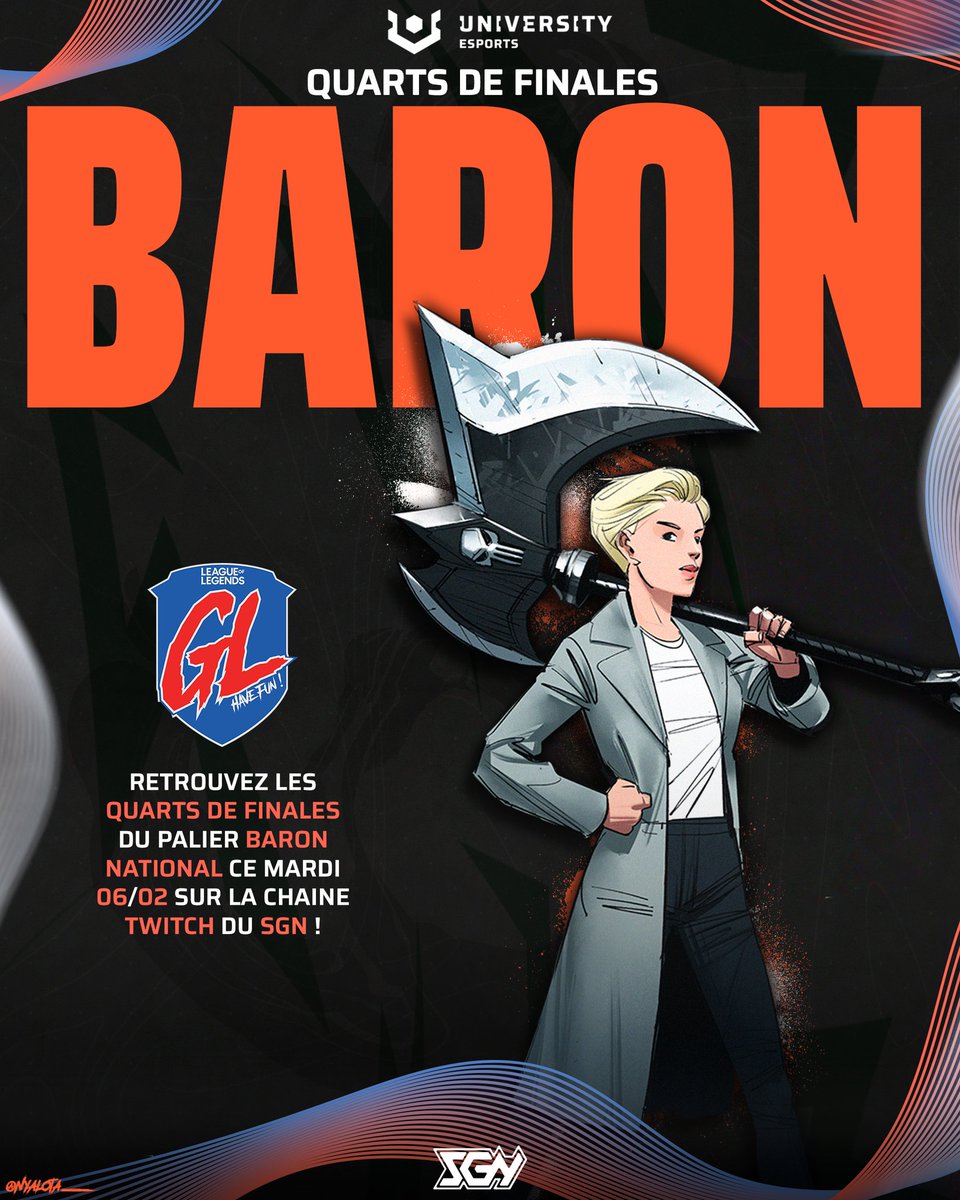 Suite des quarts de finale du palier Baron de #LaGrosseLigue ce soir   🔥

Dès 19h50, retrouvez <a href="/Maxilag_caster/">Maxilag</a>, <a href="/RedRocW/">RedRoc</a>
&amp; <a href="/Tonton_Slyph/">Slyph</a> au cast 🎤
@KeyaCast et <a href="/Ganna_Luffy/">Steven</a> a l'obs 🗺️ et <a href="/OnlyNyZe/">OnlyNyZe</a> à la régie 🎛️

Et c'est toujours sur twitch.tv/studentgn 🔴