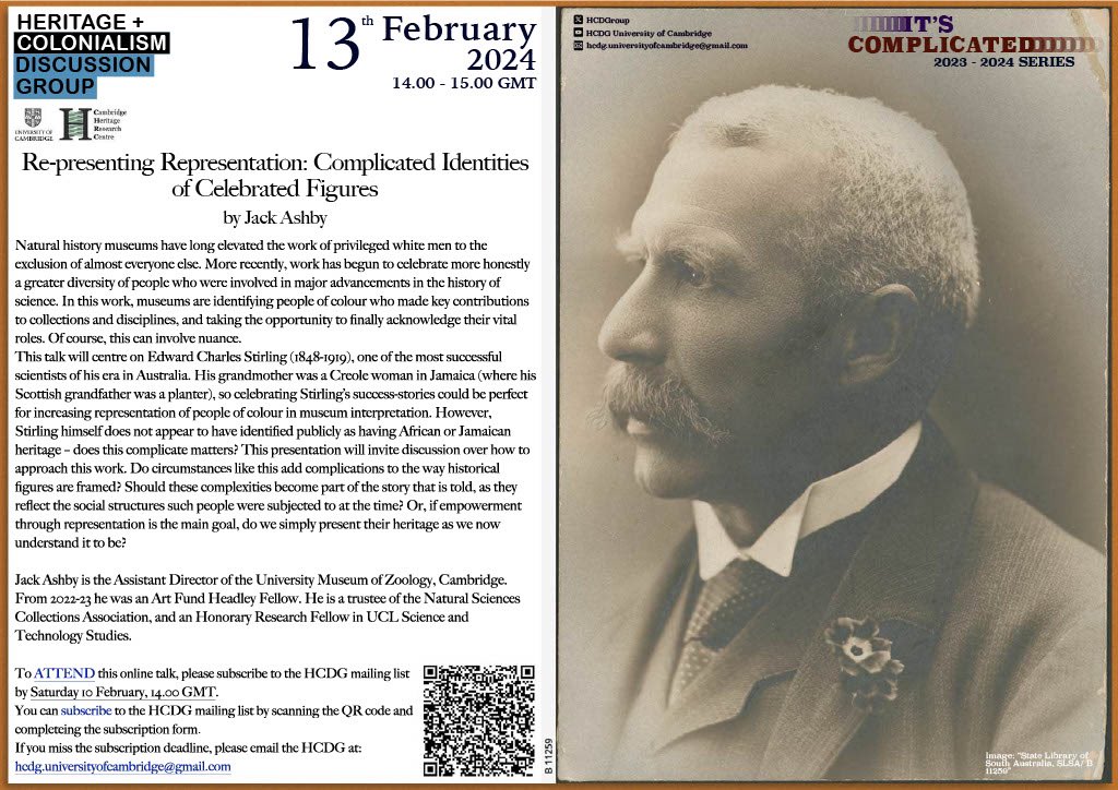 🚨Join us online next Tuesday (February 13) for one more #HCDG #itscomplicated session. Jack Ashby @JackDAshby will discuss 'Re-presenting Representation: Complicated Identities of Celebrated Figures'. More info on how to attend in poster ⬇️