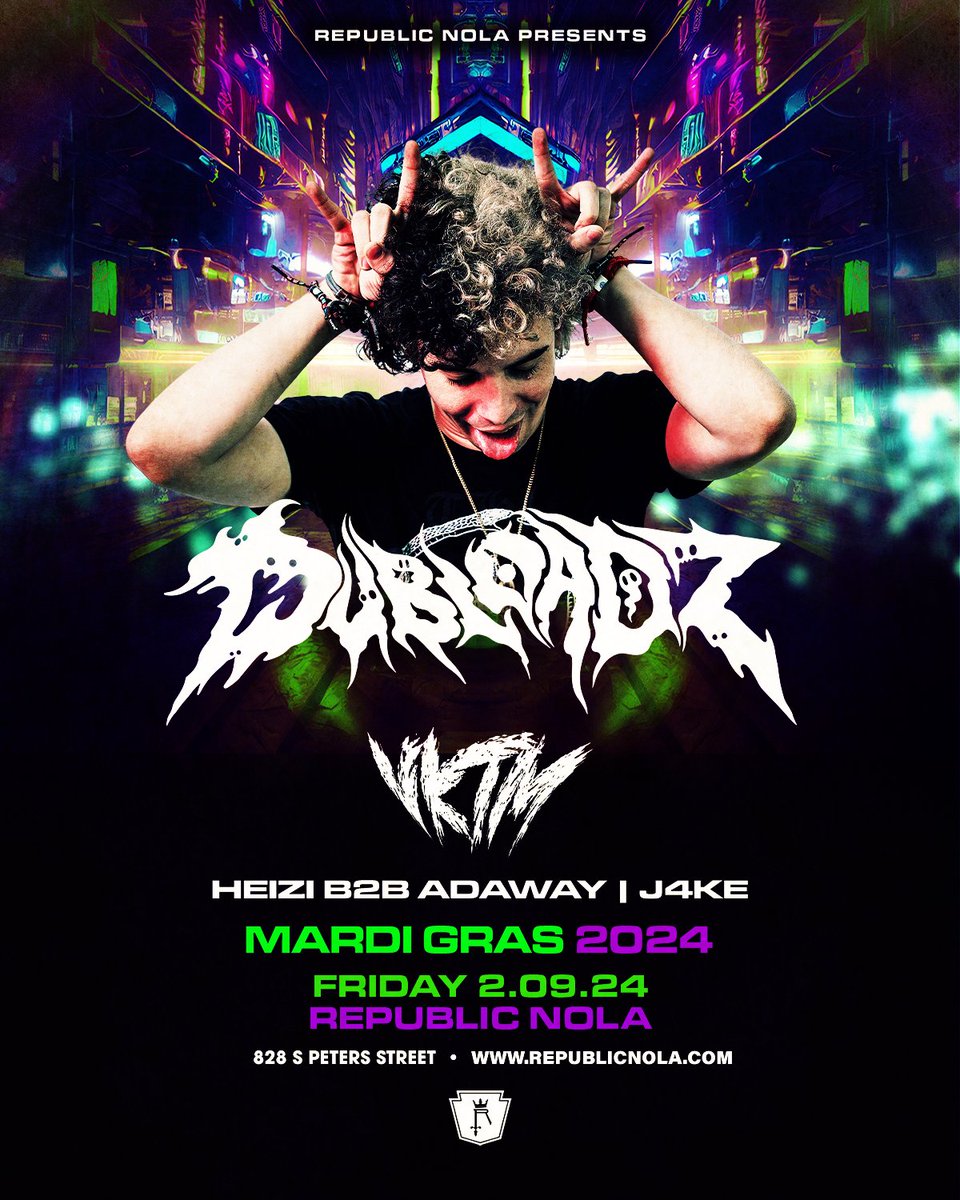 RepublicNOLA's tweet photo. SUPPORT ANNOUNCED!

VKTM is coming with local support from HEIZI b2b Adaway + J4KE THIS FRIDAY 2.9! Enter our giveaway ASAP for a chance to snag tickets for FREE and experience these savages go at it!

If giveaways aren't your thing, scoop tickets NOW at https://t.co/cYHeft7LbU! https://t.co/9OYUmhF6F1