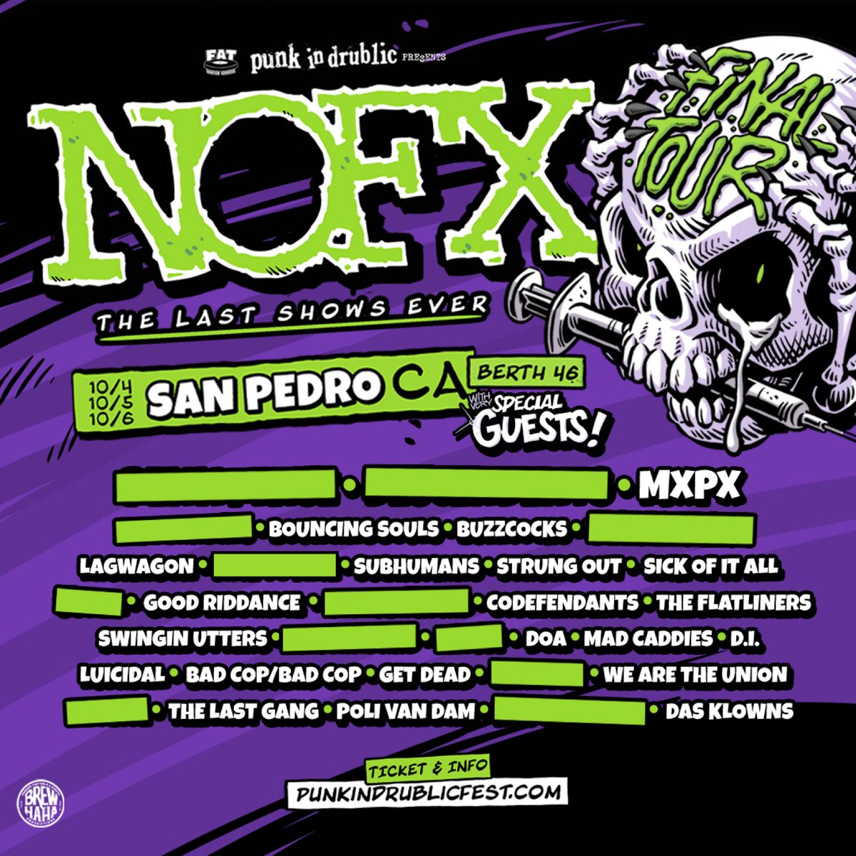 🚨SAN PEDRO🚨 SOOOOOO stoked to announce that we are a part of @nofx 's last weekend playing shows .... EVER!! Don't miss out on @punkindrublicfestival ! TICKETS ARE ON SALE NOW! See you there, friends! ✌🏽🖤 punkindrublicfest.com/losangeles #TheLastGang