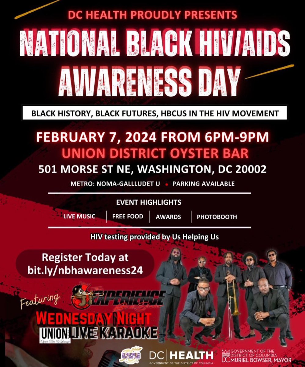 Join us tomorrow Feb. 7th for National Black HIV/AIDS Awareness Day with <a href="/_DCHealth/">DC Health</a>.  Testing is available on site, see you there. 

Wed. Feb. 7th, 6PM, @ Union District oyster Bar
