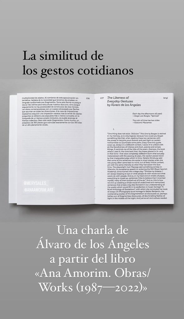 ladocumental_ed's tweet photo. Presentamos una lectura-charla de Álvaro de los Ángeles @alvarodlar a partir del libro «Ana Amorim. Obras/Works (1987—2022)». Será mañana, mié. 7 de feb., en Taller Mery Sales, c/ Juan de Mena, 6, València, a las 19:00 h.

Sobre gestualidad y gestos en el arte contemporáneo. https://t.co/0mipDnzOO3