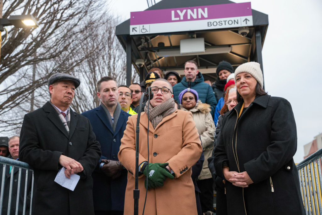 Officials speak at the Lynn Commuter rail station
