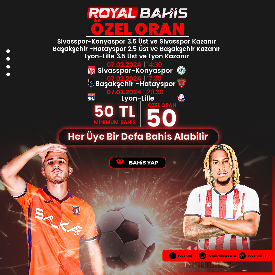 royalbahis's tweet photo. 💎ÖZEL ORANLAR AKTİF - 50 ORAN!💎  

⚡Sivasspor VS Konyaspor - Sivasspor 3.5 Üst ve Sivasspor Kazanır
⚡Başakşehir VS Hatay - Başakşehir 2.5 Üst ve Başakşehir Kazanır
⚡Lyon VS Lill - Lyon 3.5 Üst ve Lyon Kazanır

Royalbahis giriş:
https://t.co/5HzFHpLYJt https://t.co/8sBEnqoYNP