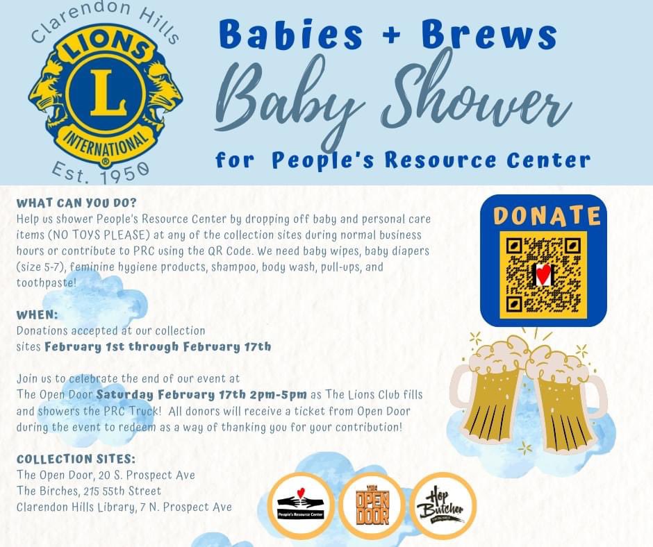 MarkRediehs's tweet photo. Hey friends!  Help the Clarendon Hills Lions Club shower the Westmont PRC with Baby AND Personal care items!  Can drop at any of the three collection locations The Open Door, The Birches or the Clarendon Hills Library! https://t.co/44x7t4Kppz