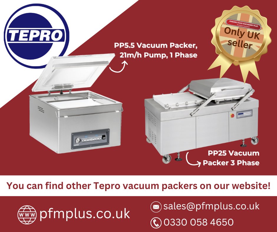 PfmPlus's tweet image. Did you know we are the only UK seller of Tepro vacuum packers?😎

Explore the Tepro products on our website here ➡️bit.ly/4bn59ev 

#foodmachinery #packagingmachinery #vacuumpacker #uk #exclusive #tepro #food #foodpackaging #butchers #parkersfoodmachineryplus