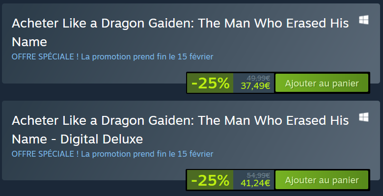 rgg_studiofr's tweet photo. La série Yakuza est de retour en soldes sur Steam pour l'année du Dragon ! 🐉

Basiquement tous les jeux sont en soldes (sauf le plus récent, Like A Dragon Infinite Wealth) alors profitez-en pour compléter votre collection (et incitez vos amis, bien sûr). https://t.co/NBbi4uQi8l
