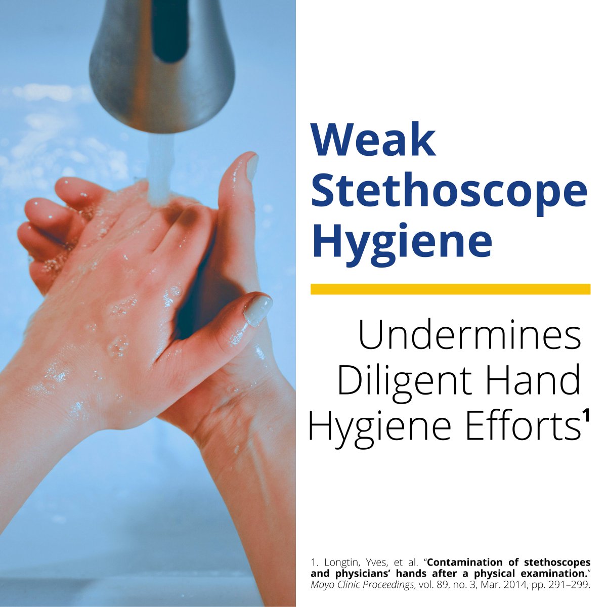 Stethoscope diaphragms come into contact with patients often, and harbor similar levels and types of pathogens as the hands. Do NOT let weak stethoscope hygiene undermine your diligent hand hygiene efforts!

#patientsafety #hygiene #handhygiene #stethoscope #hospitals