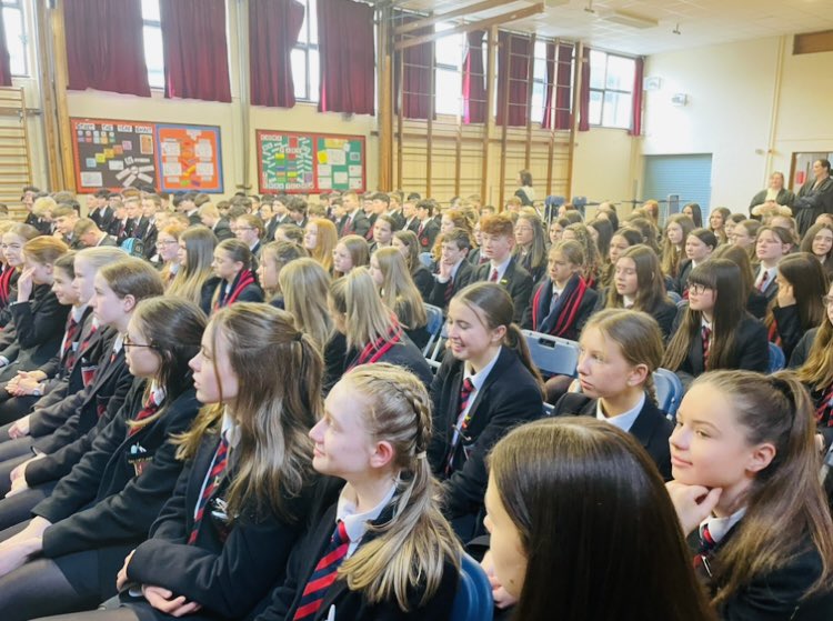 ballyclarelangs's tweet photo. Our Yr10 &amp; Yr12 students were treated to a VIP guest this morning - @jillgallard CMG, British Ambassador to Germany, came to talk about all things languages. Thank you so much Jill, your stories were inspirational to us all ❤️ and it’s always lovely to welcome back a past pupil! https://t.co/M8aRtkCMbQ