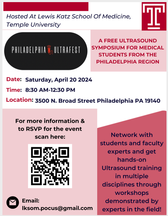 Temple Point-of-Care Ultrasound (@templepocus) on Twitter photo Attention #Philly med students... join <a href="/templemedschool/">Temple Med School</a> on April 20 for the annual #UltraFest; basic/advanced tracks, sono-skills competition, & abstract presentations <a href="/TempleEM/">Temple EM Residency</a> <a href="/coopermedschool/">Cooper Medical School of Rowan University</a> @drexelmed <a href="/PennMedicine/">Penn Medicine</a> <a href="/TJUHospital/">Jefferson Health</a> <a href="/TempleHealth/">Temple Health</a>
sites.temple.edu/lksomultrafest… Attention #Philly med students... join <a href="/templemedschool/">Temple Med School</a> on April 20 for the annual #UltraFest; basic/advanced tracks, sono-skills competition, & abstract presentations <a href="/TempleEM/">Temple EM Residency</a> <a href="/coopermedschool/">Cooper Medical School of Rowan University</a> @drexelmed <a href="/PennMedicine/">Penn Medicine</a> <a href="/TJUHospital/">Jefferson Health</a> <a href="/TempleHealth/">Temple Health</a>
sites.temple.edu/lksomultrafest…