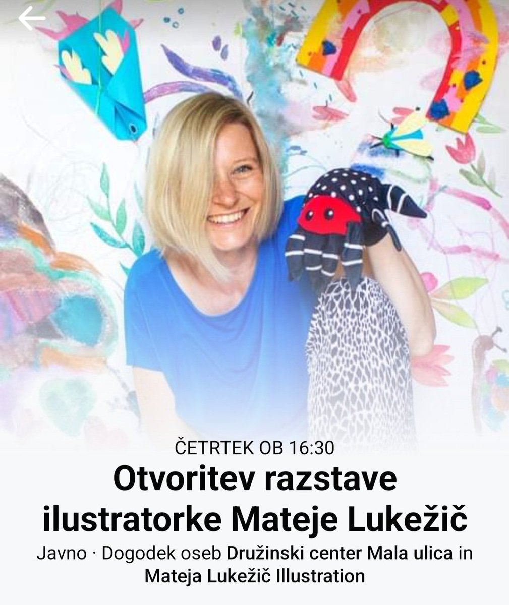 Lepo vabljeni na otvoritev razstave, ki bo v četrtek ob 16.30 uri v Družinskem centru Mala ulica.

Ob otvoritvi razstave bomo izvedli tudi delavnico za otroke, kjer se bomo podrobneje seznanili s poklicem ilustratorja. Lepo vabljeni!