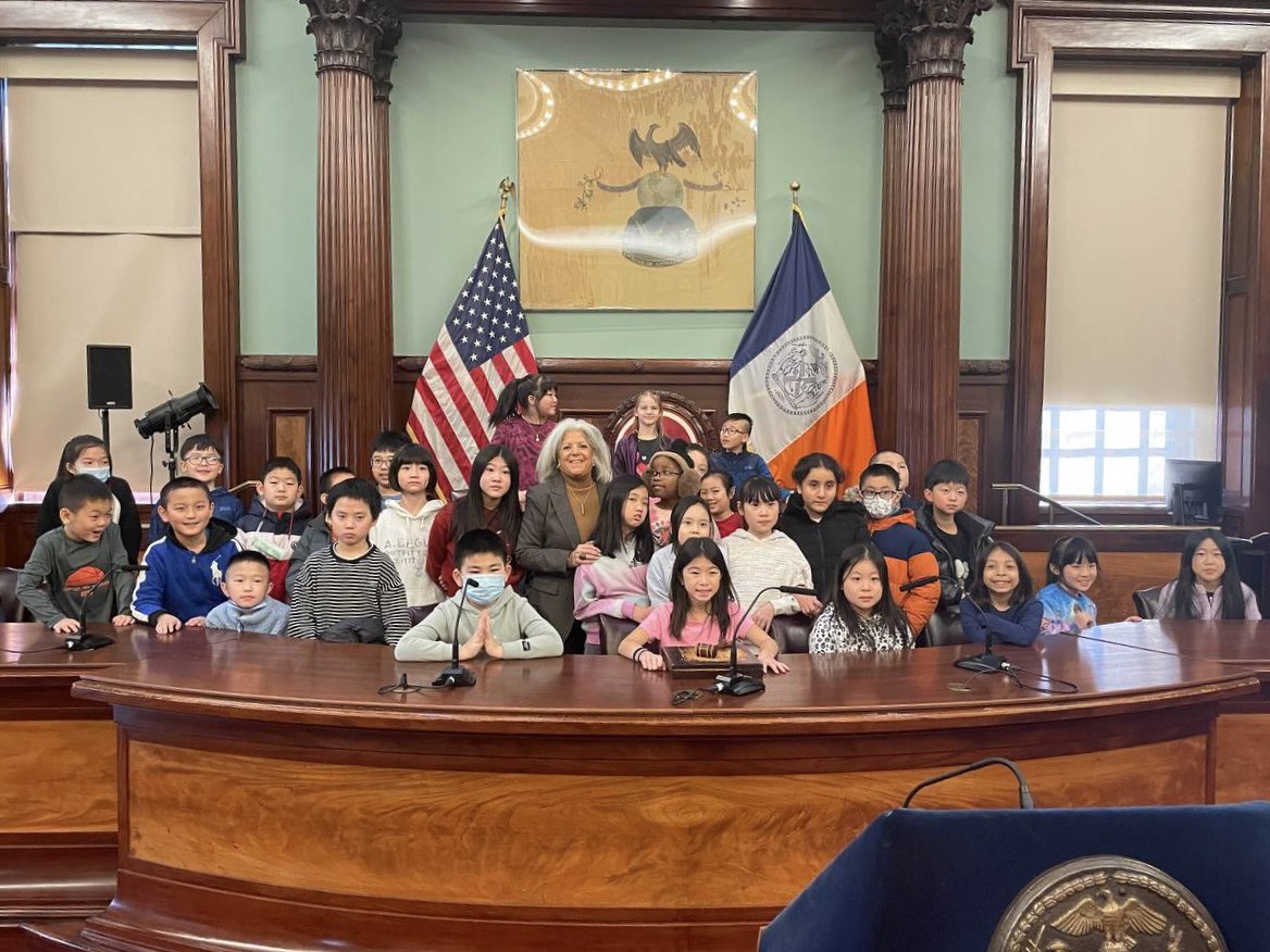 CMvpaladino's tweet photo. This morning PS 79 toured City Hall with me and the students were adorable! 

One of my favorite parts of this job is having the opportunity to bring classes to City Hall so they can see where some of the most important decisions that impact their lives are made. They were able to see the Chambers where the Council holds its Stated Meetings where we discuss and vote on legislation that will impact the entire city. 

Thank you to everyone who makes these tours possible and to PS 79 for your interest in the Council. It warms my heart to see the next generation so engaged with their community and civic involvement.