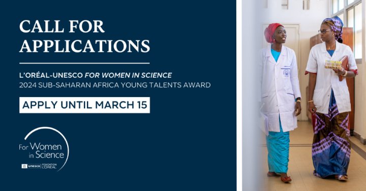 Applications for the 2024 @FondationLOreal -@UNESCO Sub-Saharan Africa Young Talents Award are open!

This award recognizes and celebrates women scientists. 

Find out more 👉🏼 forwomeninscience.com/challenge/show…

@4womeninscience #FWIS2024
